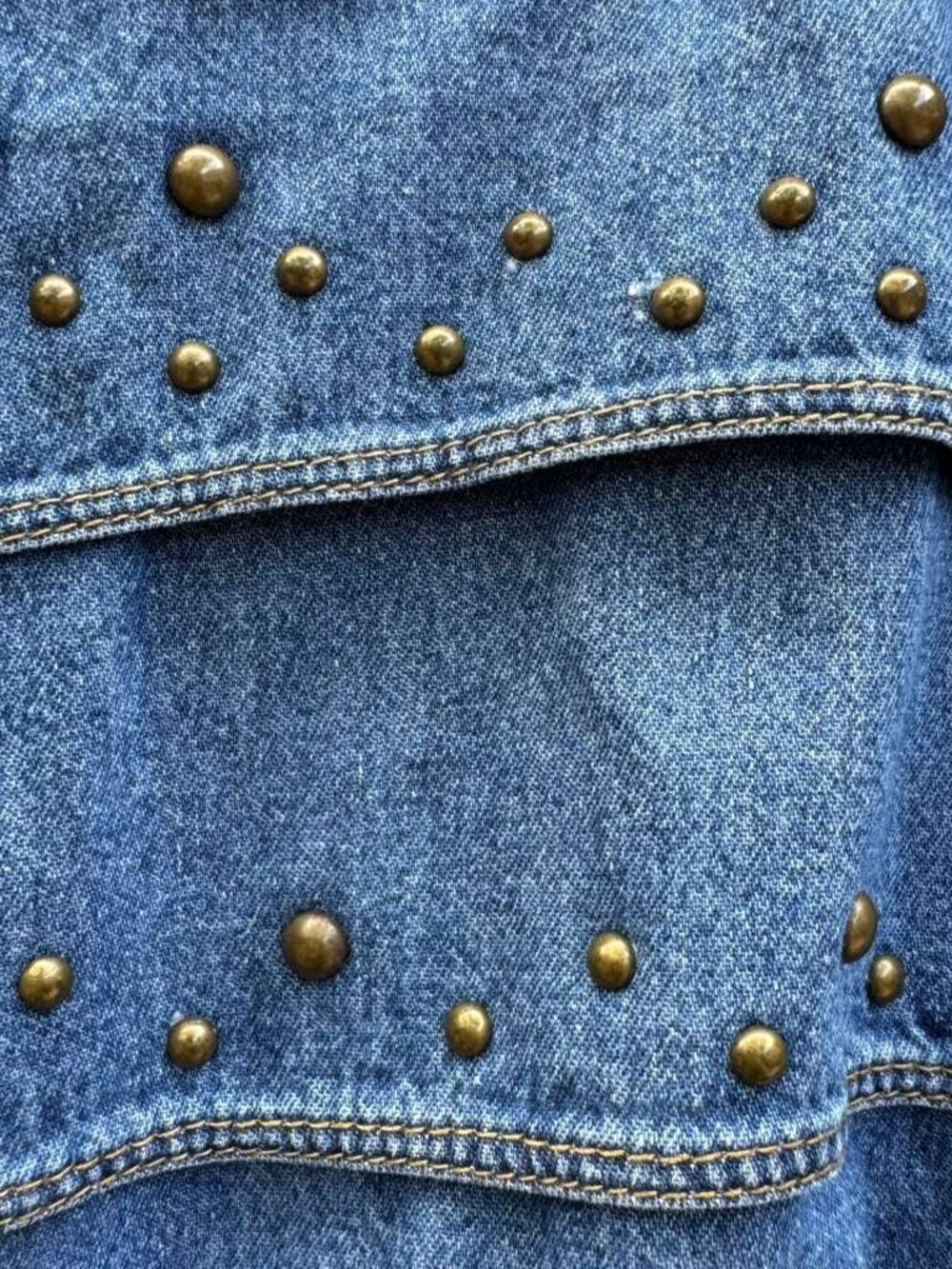 VTG 80s USA Made Nina Piccalino Denim Dress A line Studded Padded Shoulder Rodeo - Picture 5 of 16